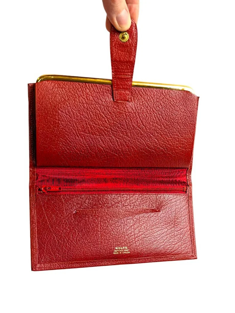 Vintage ROLFS Red Buffalo Calf Leather Wallet – Bifold Checkbook Clutch, Made in - Picture 6 of 11